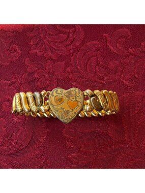 Vintage 1940s Marathon Sweetheart Bracelet Gold Filled WWII Heart Expansion Etch